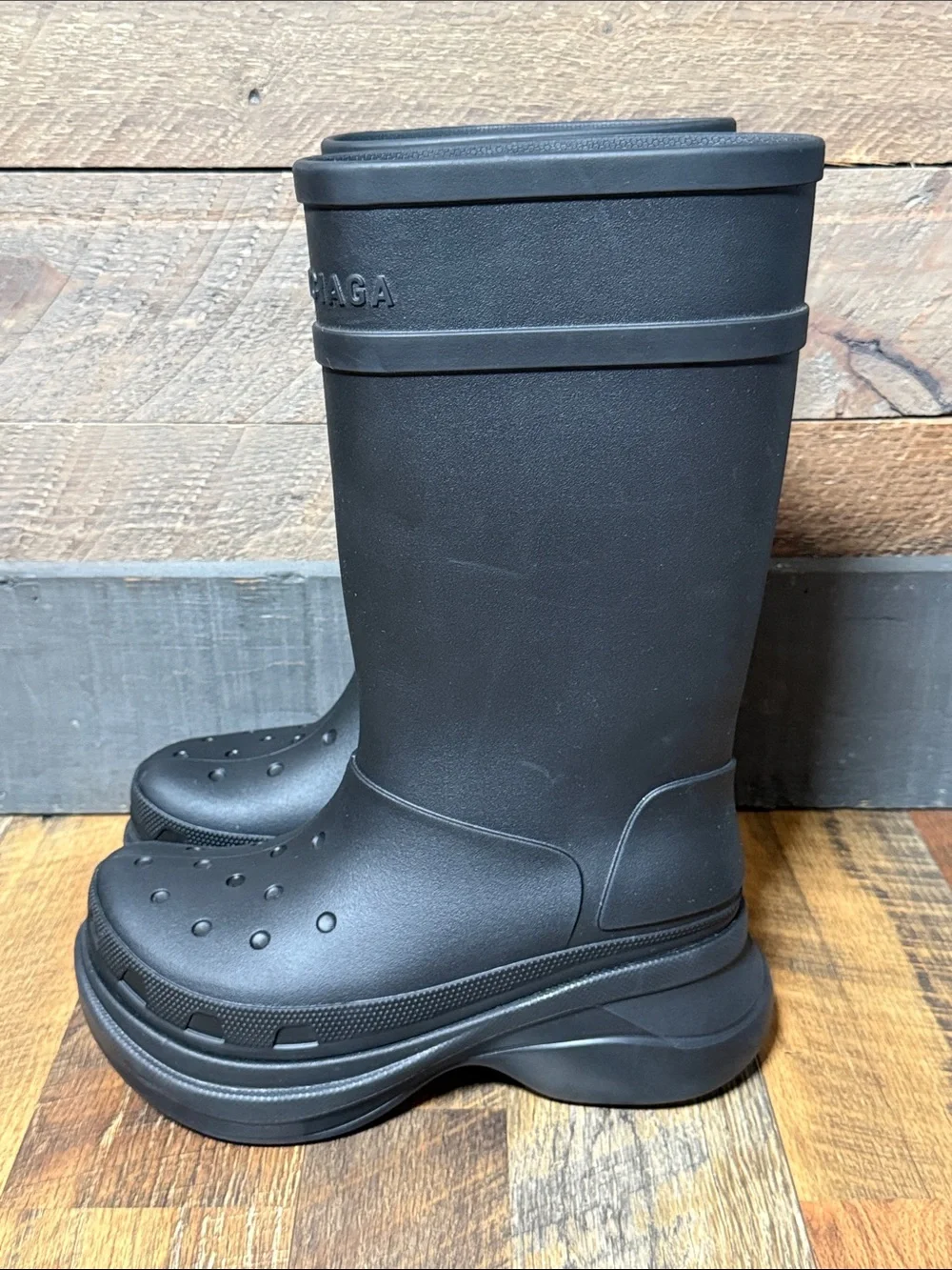 Balenciaga x Crocs Boots Matte Black Platform Rain Boots Size 40